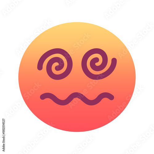 Face with spiral eyes emoji icon. Trendy colors, popular element symbolizing confusion or dizziness, widely used in social media. Emoticon, isolated element.