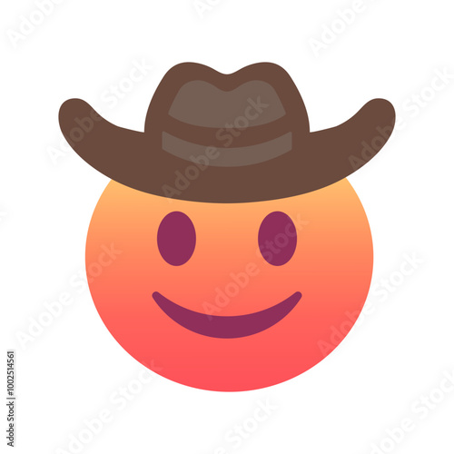 Cowboy hat face emoji icon. Trendy colors, popular element representing a playful, adventurous spirit, frequently used in social media. Emoticon, isolated element.