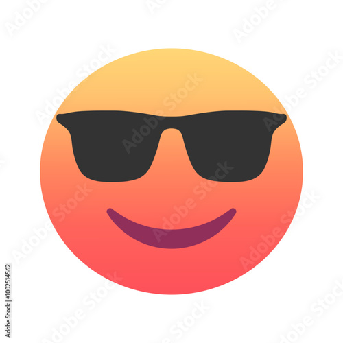 Smiling face with sunglasses emoji icon. Trendy colors, popular element symbolizing coolness and relaxation, frequently used in social media. Emoticon, isolated element.