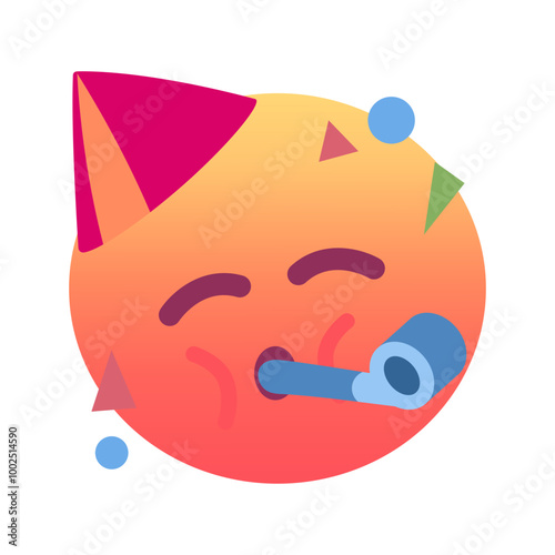 Partying face emoji icon. Trendy colors, popular element symbolizing celebration and joy, widely used in social media. Emoticon, isolated element.