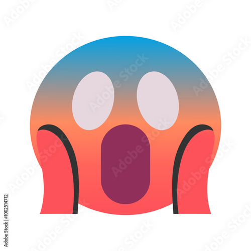 Face screaming in fear emoji icon. Trendy colors, popular element showcasing intense fear and shock, commonly used in social media. Emoticon, isolated element.