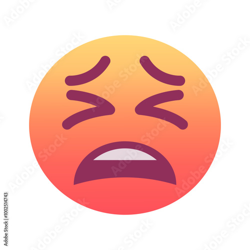 Tired face emoji icon. Trendy colors, popular element expressing weariness and sleepiness, frequently used in social media. Emoticon, isolated element.