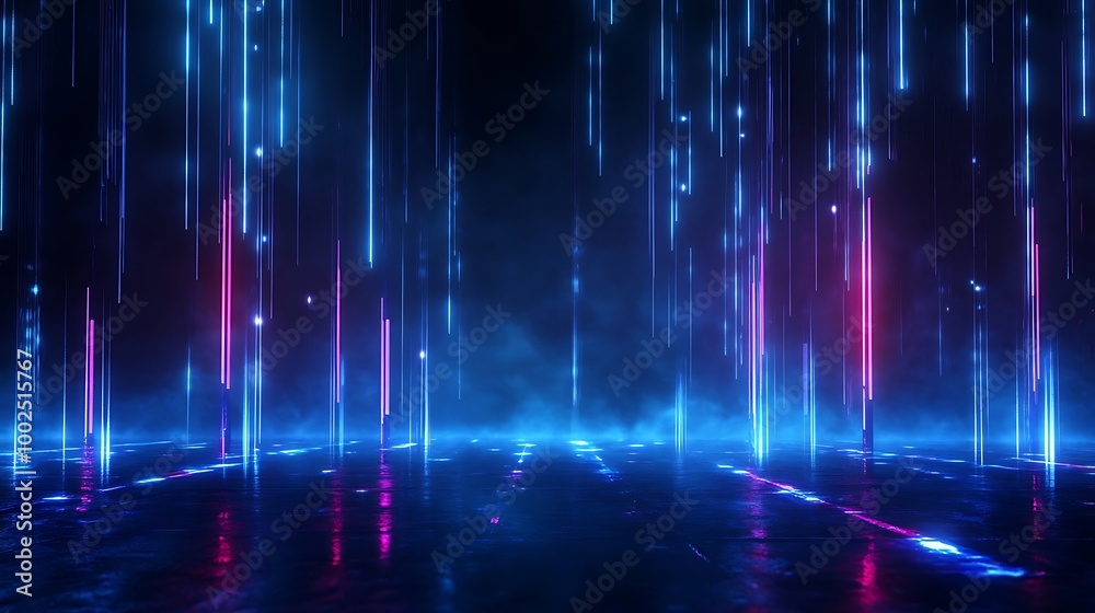Futuristic neon lights creating a vibrant abstract digital landscape with glowing streaks and reflections. Futuristic neon lights creating a vibrant abstract digital landscape with glowing streaks and reflections.