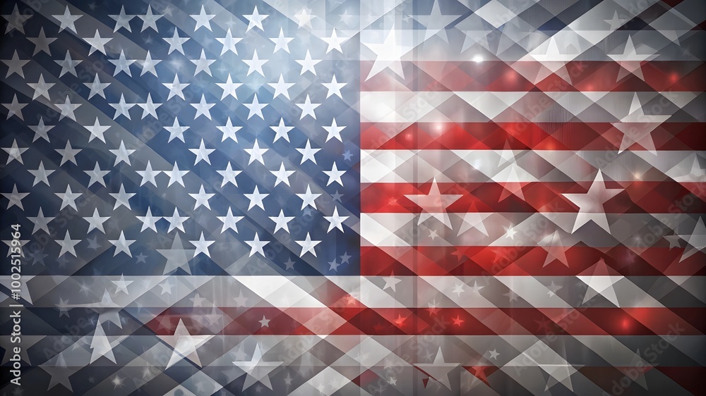 Naklejka premium Independence Day abstract background with elements of the american flag in gray colors. flag USA background design for independence, veterans, labor, memorial day. colorful smoke on black background
