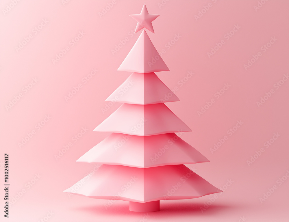 Obraz premium Christmas composition. Pink Christmas tree on pink background. Happy holidays. new year minimal concept.