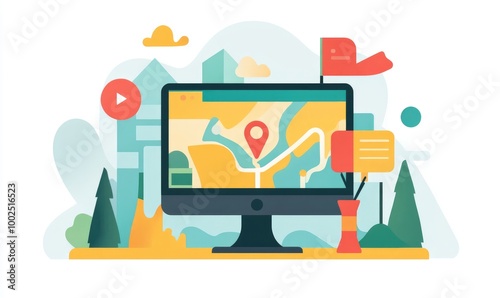 Cartoon style flat illustration of a web icon in a 2D design