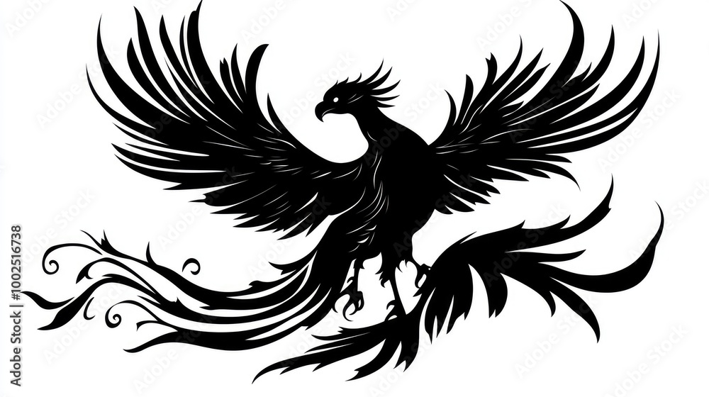 Fototapeta premium Silhouette of a phoenix tattoo design on a plain background