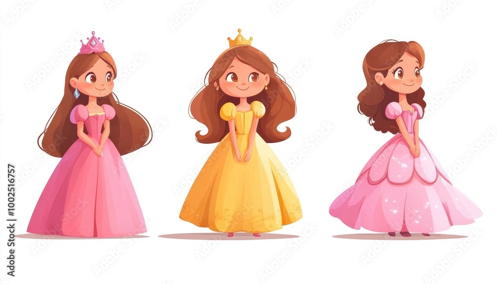 Charming illustration of a delightful young princess set against a white backdrop Cartoon style in vibrant 2D design Charming illustration of a delightful young princess set against a white backdrop Cartoon style in vibrant 2D design