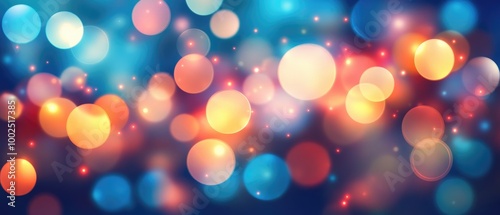 Colorful bokeh background with defocused lights featuring a 2D cartoon illustration style