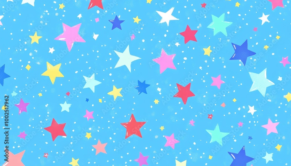 Light blue 2D cartoon design featuring bright colorful stars of various sizes Ideal for use in advertisements posters and banners