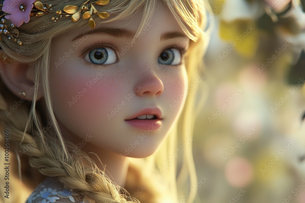 Charming young princess character with enchanting features Charming young princess character with enchanting features