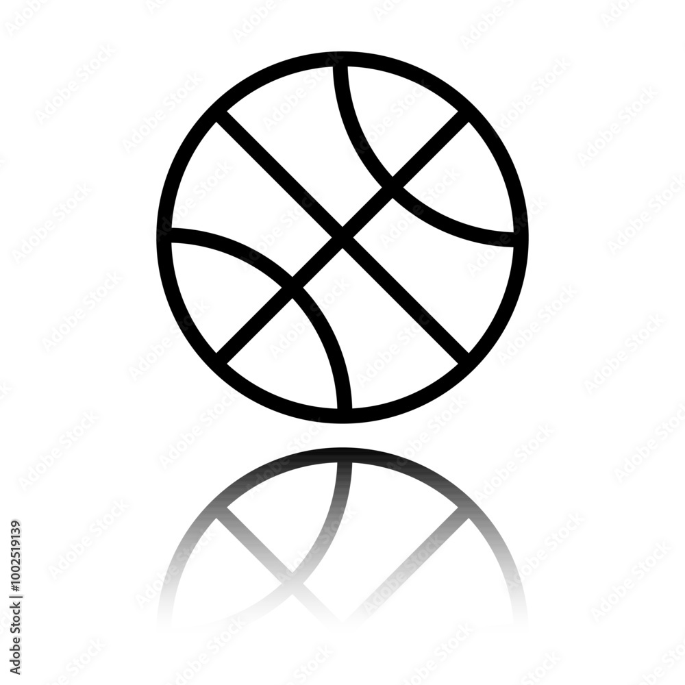 Basketball simple icon vector. Flat design. Black icon with mirror reflection. White background Basketball simple icon vector. Flat design. Black icon with mirror reflection. White background