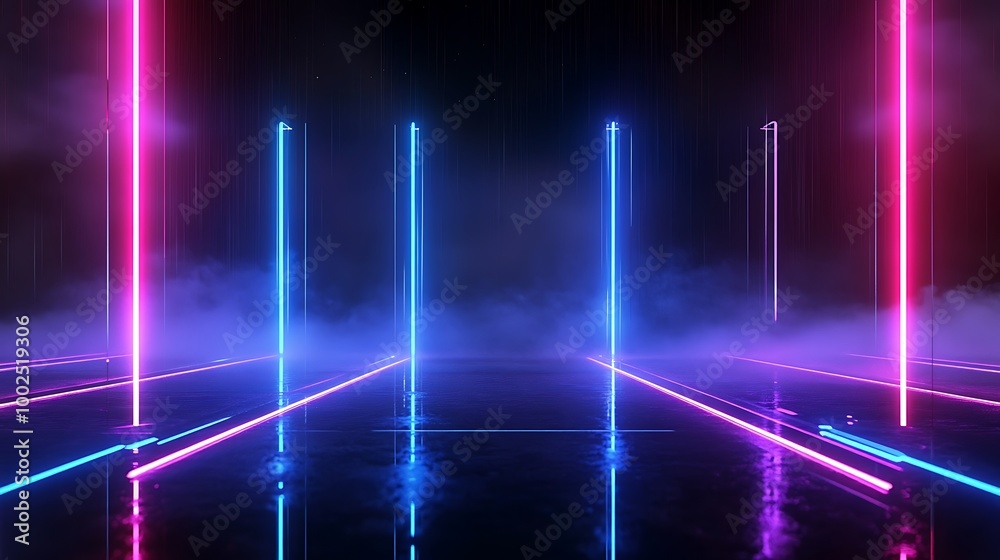 Futuristic neon lights with smoke effect on a dark background, creating a vibrant and dynamic atmosphere. Futuristic neon lights with smoke effect on a dark background, creating a vibrant and dynamic atmosphere.