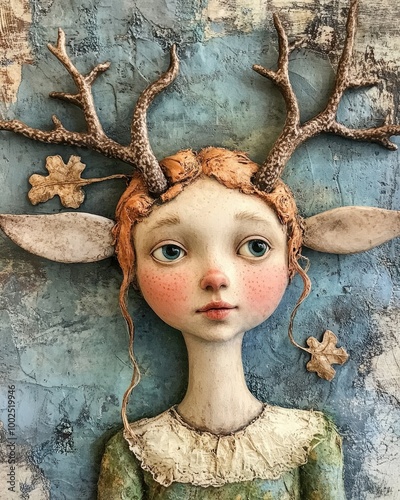 Whimsical fairy character with deer antlers photo