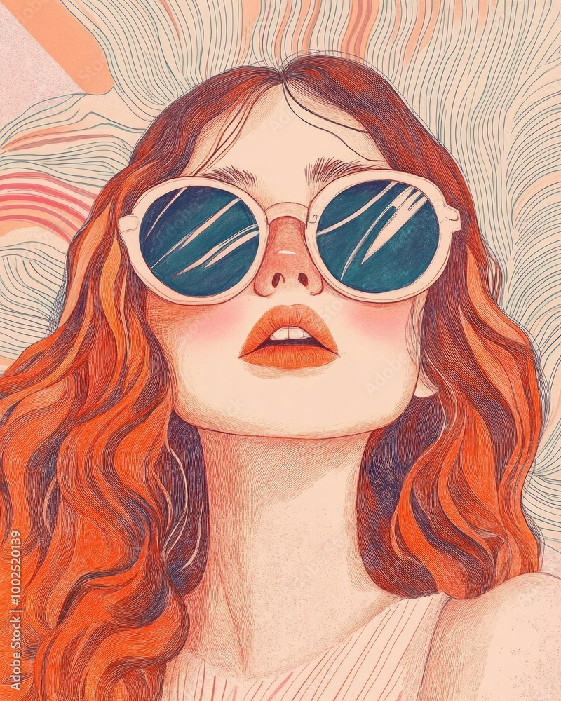 Adorable hand drawn illustrations of girls set against a wavy backdrop Adorable hand drawn illustrations of girls set against a wavy backdrop