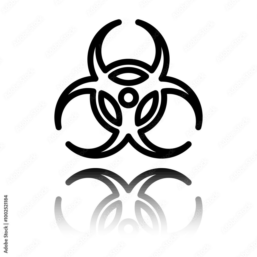 Biohazard simple icon vector. Flat design. Black icon with mirror reflection. White background Biohazard simple icon vector. Flat design. Black icon with mirror reflection. White background