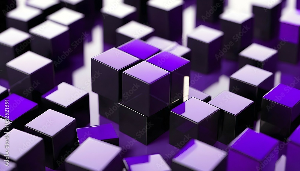 Fototapeta premium Violet and Black Cubes Floating in Soft Focus