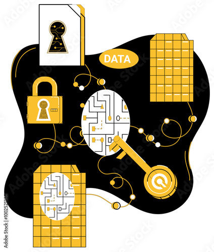 Data security vector illustration. Trust in business is woven into fabric data security practices Data protection is insurance ensures safety sensitive information In digital era, data security photo