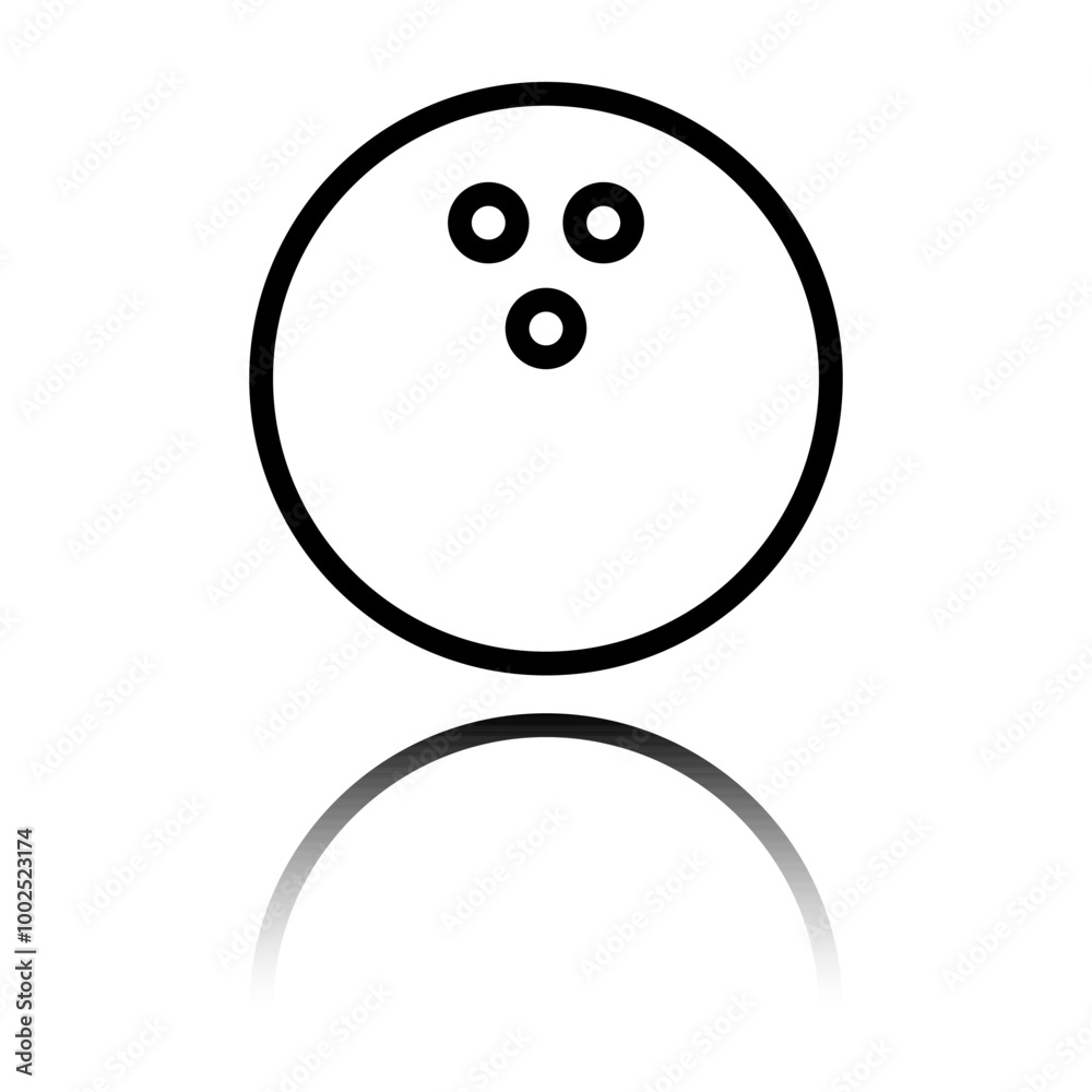 Bowling ball simple icon. Flat design. Black icon with mirror reflection. White background Bowling ball simple icon. Flat design. Black icon with mirror reflection. White background