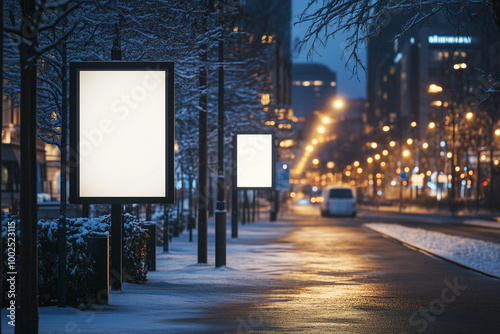 Street mockup poster, advertising, winter city