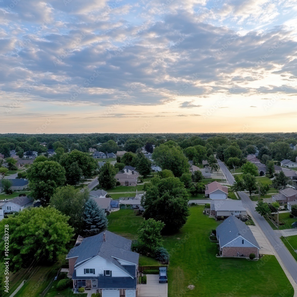 aerial view of residential neighborhood with trees and sky aerial view of residential neighborhood with trees and sky