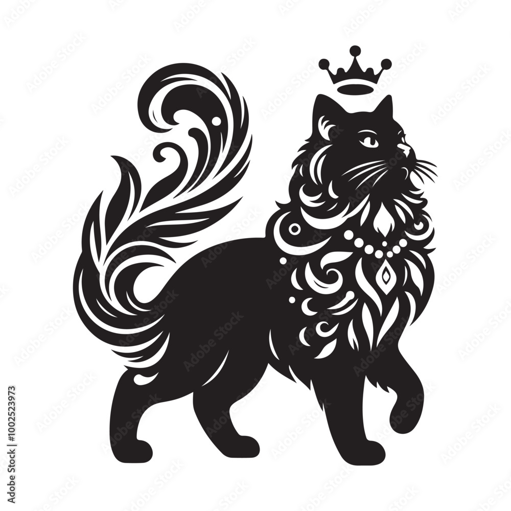 Fototapeta premium illustration of a lion cat silhouette vector,animal, vector, head, tattoo, wolf, tiger, dog, wild, lion, illustration, cartoon, cat, tribal, symbol, 