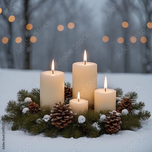 Weihnachtskerzen mit Deko. Generative AI Technologie