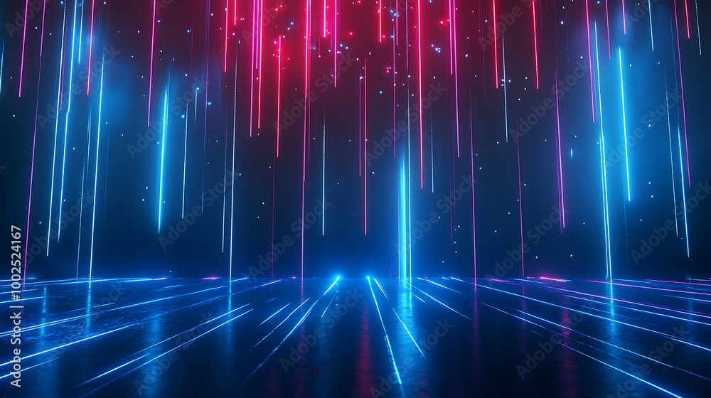 Vibrant neon lights create a futuristic ambiance with dazzling effects and reflections on the surface. Vibrant neon lights create a futuristic ambiance with dazzling effects and reflections on the surface.