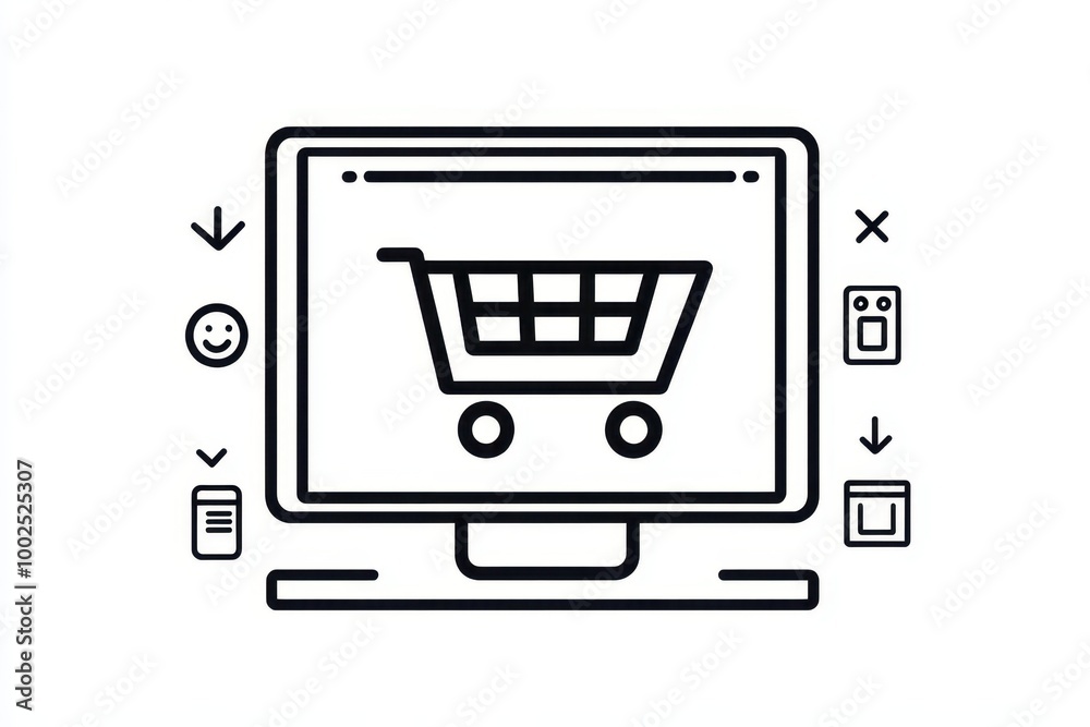 a computer screen with a shopping cart icon a computer screen with a shopping cart icon