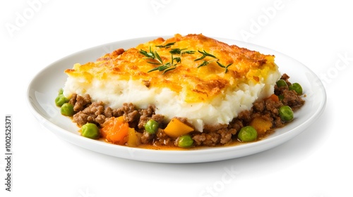 A comforting plate of shepherd s pie with mashed potatoes and a crispy golden crust photo