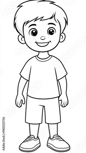 a boy in shorts and t - shirt coloring page