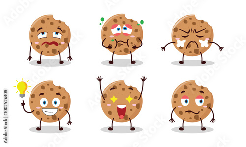 funny bite cookies cartoon with different expressions vector illustration