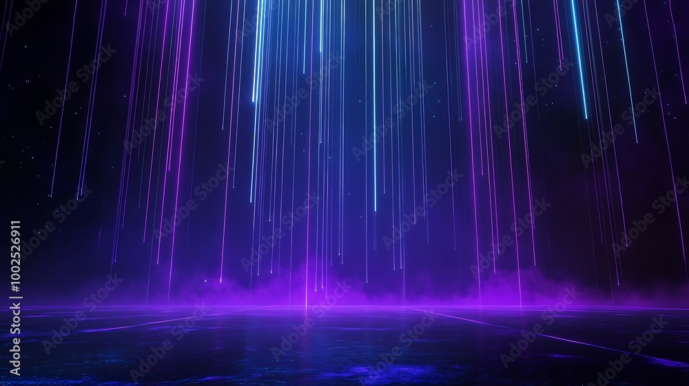 Vivid neon light beams emitting from the darkness, creating a surreal and dynamic atmosphere, ideal for creative designs. Vivid neon light beams emitting from the darkness, creating a surreal and dynamic atmosphere, ideal for creative designs.