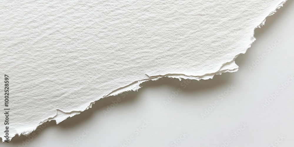 Close-up of textured white paper with a torn edge, showcasing its natural fibers. Close-up of textured white paper with a torn edge, showcasing its natural fibers.