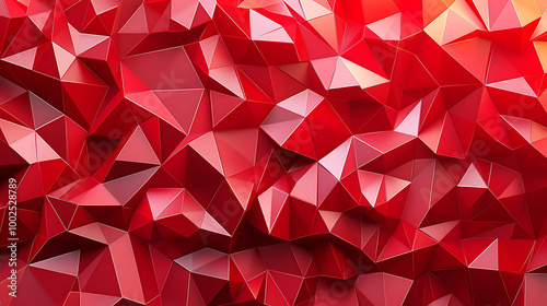 Abstract red polygonal background with a textured and rough surface.