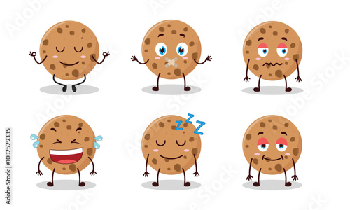 funny cookies cartoon with various expressions vector illustration
