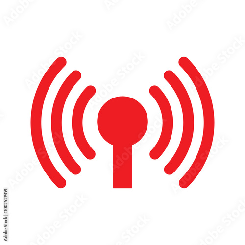 Red signal Wi-Fi network icon symbolizing live streaming, broadcasting, and online content. 
