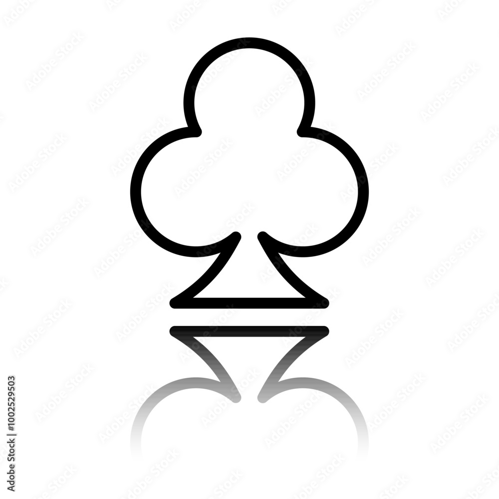 Clubs simple icon, vector. Flat design. Black icon with mirror reflection. White background Clubs simple icon, vector. Flat design. Black icon with mirror reflection. White background