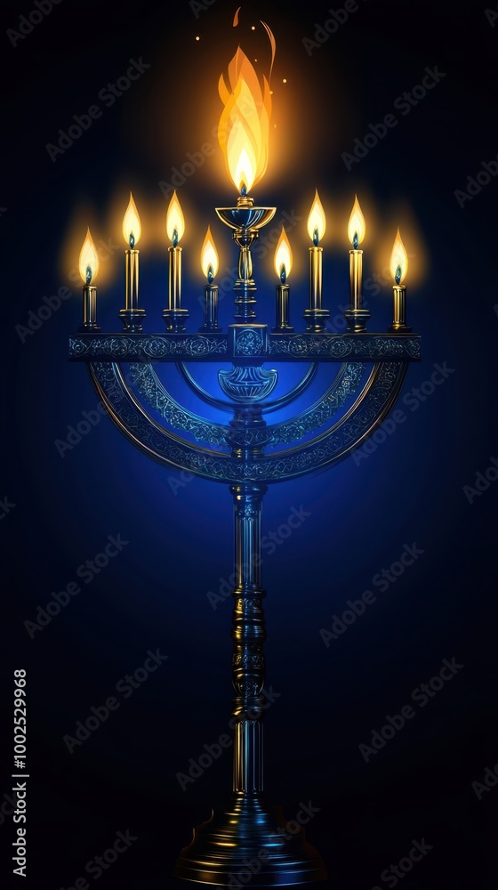 Fototapeta premium a menorah lit with candles on a dark background