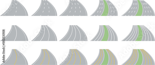 色々な車線の道路のイラスト