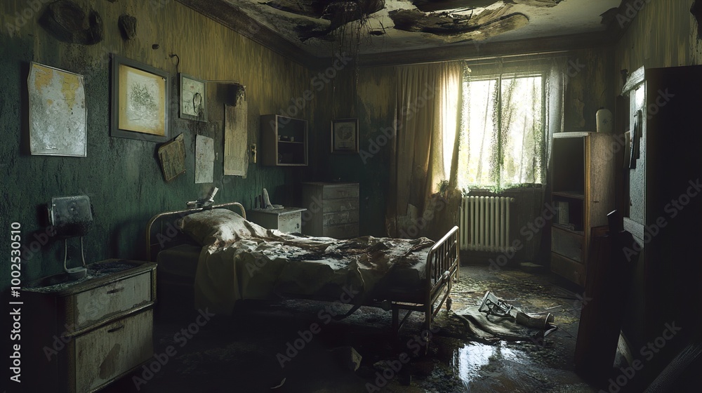 Abandoned and Flooded Bedroom - A Haunting Interior Abandoned and Flooded Bedroom - A Haunting Interior