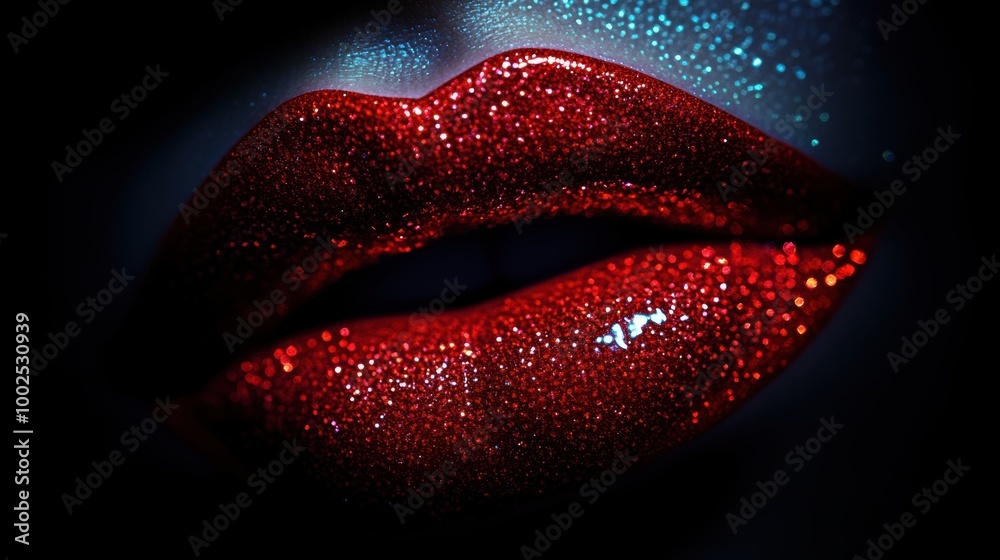 Glossy lips adorned with a vibrant shine, showcasing a bold and captivating look in a striking close-up view. Generative AI Glossy lips adorned with a vibrant shine, showcasing a bold and captivating look in a striking close-up view. Generative AI