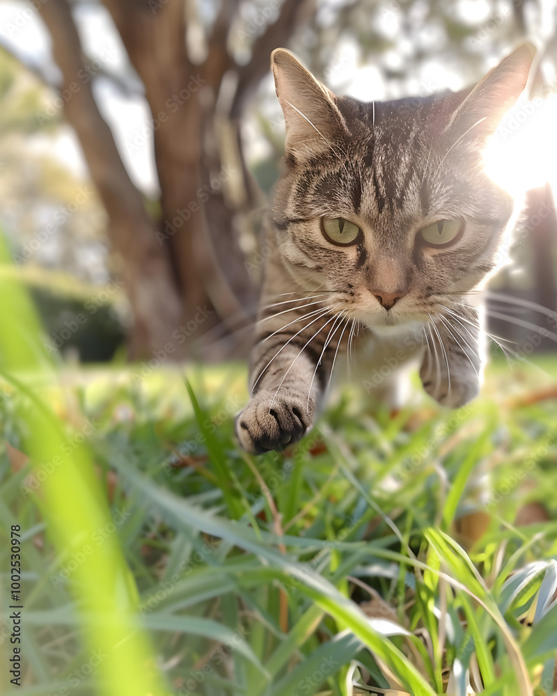 Cat having fun at backyard by the evening at golden hour. Cat having fun at backyard by the evening at golden hour.