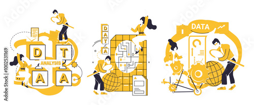 Big data vector illustration. Research, compass, navigates through uncharted seas big data exploration Big data metaphor, cosmic dance, choreographs patterns in celestial tapestry information