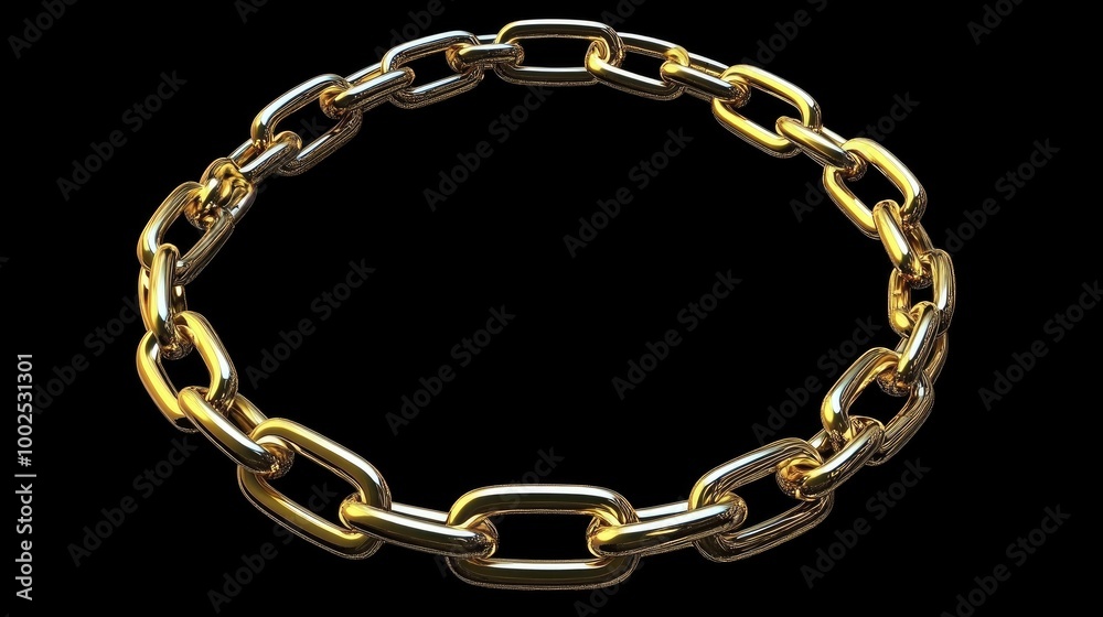 Elegant 3D rendered gold circular chain on a luxurious black background, beautifully showcasing its intricate design and contours Elegant 3D rendered gold circular chain on a luxurious black background, beautifully showcasing its intricate design and contours