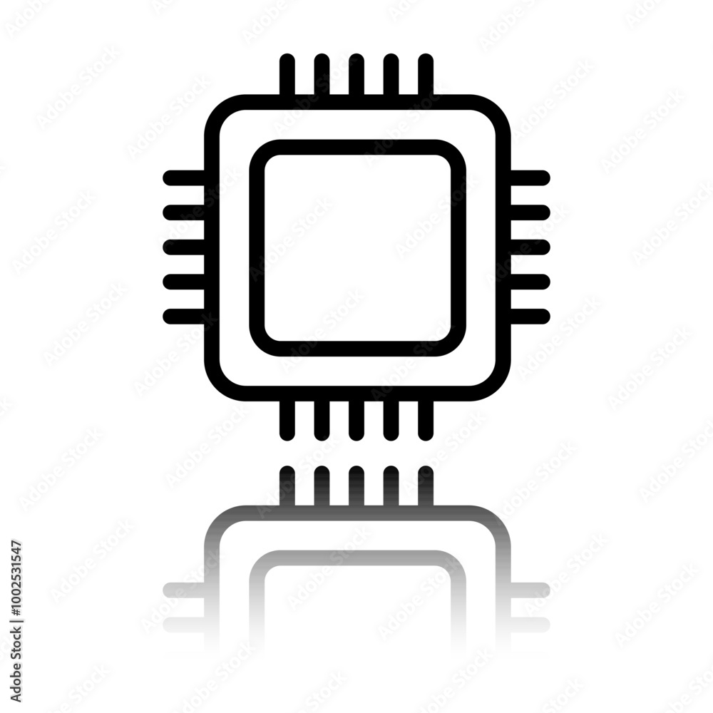 CPU simple icon vector. Flat design. Black icon with mirror reflection. White background CPU simple icon vector. Flat design. Black icon with mirror reflection. White background