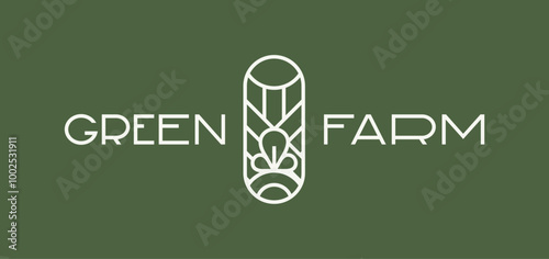 Slika na platnu The flat contour logo of the green farm, the emblem of environmental friendliness and naturalness