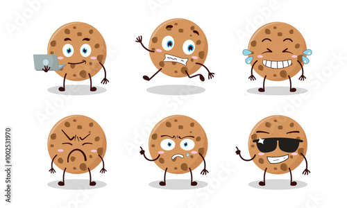 funny cookies cartoon character with many pose activity vector illustration