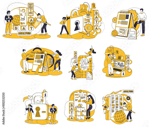 Big data vector illustration. Analysis, architects blueprint, designs structures wisdom within big data Big data concept, cosmic blueprint, outlines grand design information universe