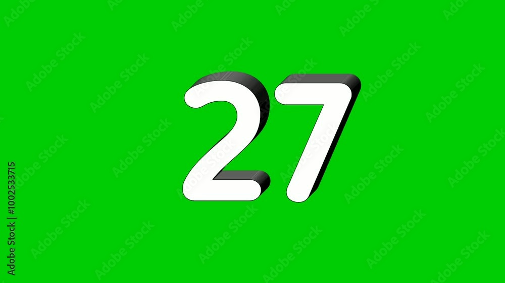 3D Number 27 twenty seven sign symbol animation motion graphics icon on green screen background,the number reveal on smoke,cartoon video number for video elements 3D Number 27 twenty seven sign symbol animation motion graphics icon on green screen background,the number reveal on smoke,cartoon video number for video elements
